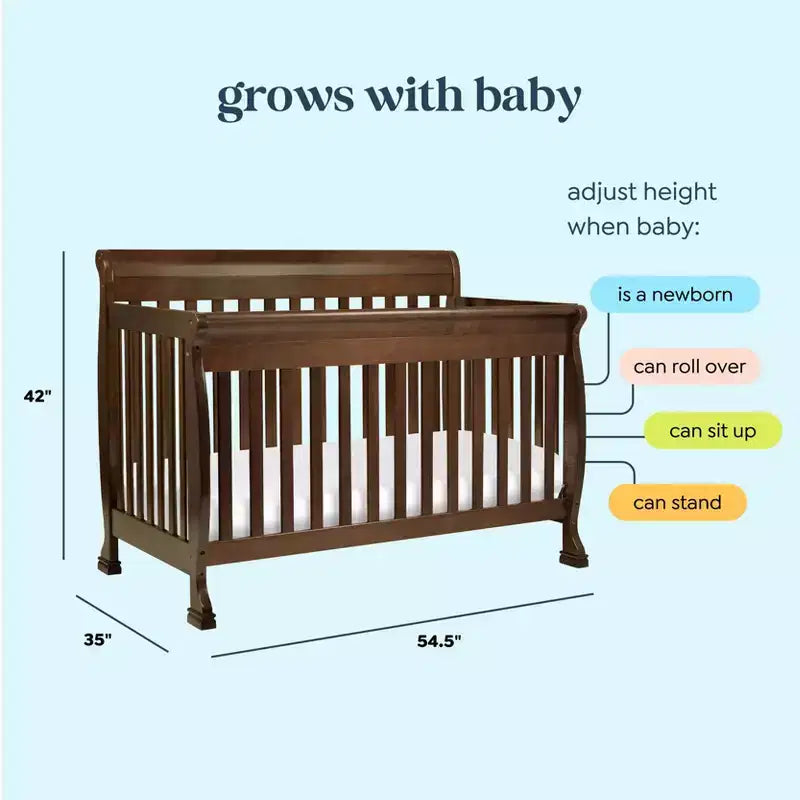 Culla Trasformabile 4 in 1, Legno di Pino Sostenibile, Certificata GREENGUARD Gold, Si Converte in Lettino per Bambini/Divanetto/Letto Matrimoniale