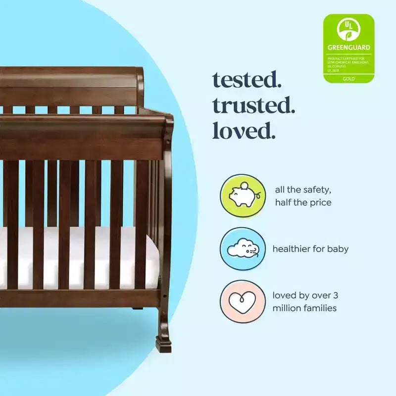 Culla Trasformabile 4 in 1, Legno di Pino Sostenibile, Certificata GREENGUARD Gold, Si Converte in Lettino per Bambini/Divanetto/Letto Matrimoniale
