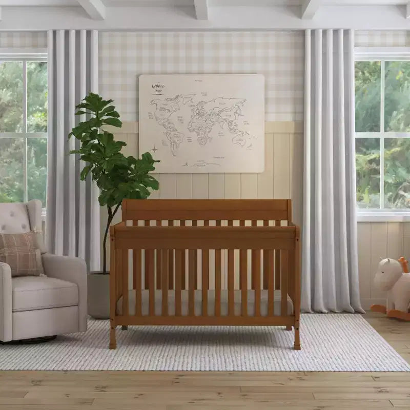 Culla Trasformabile 4 in 1, Legno di Pino Sostenibile, Certificata GREENGUARD Gold, Si Converte in Lettino per Bambini/Divanetto/Letto Matrimoniale
