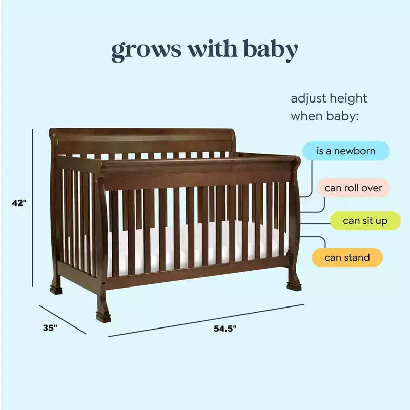 Culla Trasformabile 4 in 1, Legno di Pino Sostenibile, Certificata GREENGUARD Gold, Si Converte in Lettino per Bambini/Divanetto/Letto Matrimoniale