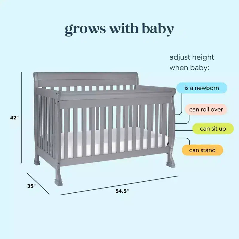 Culla Trasformabile 4 in 1, Legno di Pino Sostenibile, Certificata GREENGUARD Gold, Si Converte in Lettino per Bambini/Divanetto/Letto Matrimoniale