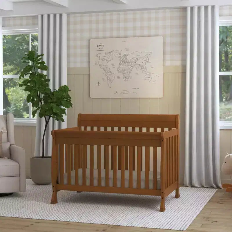 Culla Trasformabile 4 in 1, Legno di Pino Sostenibile, Certificata GREENGUARD Gold, Si Converte in Lettino per Bambini/Divanetto/Letto Matrimoniale