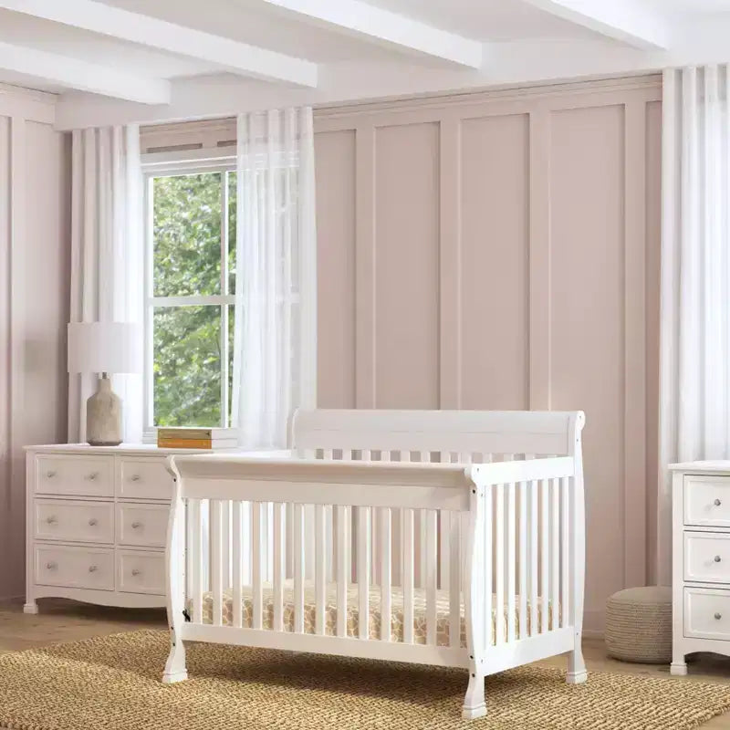 Culla Trasformabile 4 in 1, Legno di Pino Sostenibile, Certificata GREENGUARD Gold, Si Converte in Lettino per Bambini/Divanetto/Letto Matrimoniale