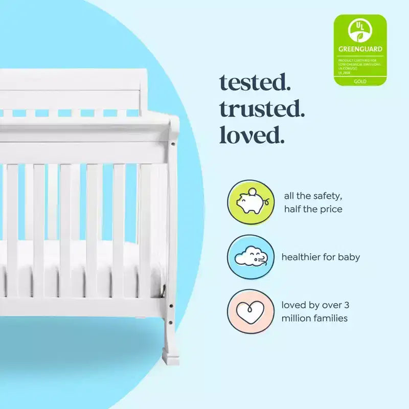 Culla Trasformabile 4 in 1, Legno di Pino Sostenibile, Certificata GREENGUARD Gold, Si Converte in Lettino per Bambini/Divanetto/Letto Matrimoniale