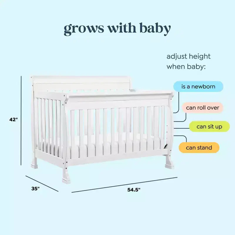 Culla Trasformabile 4 in 1, Legno di Pino Sostenibile, Certificata GREENGUARD Gold, Si Converte in Lettino per Bambini/Divanetto/Letto Matrimoniale