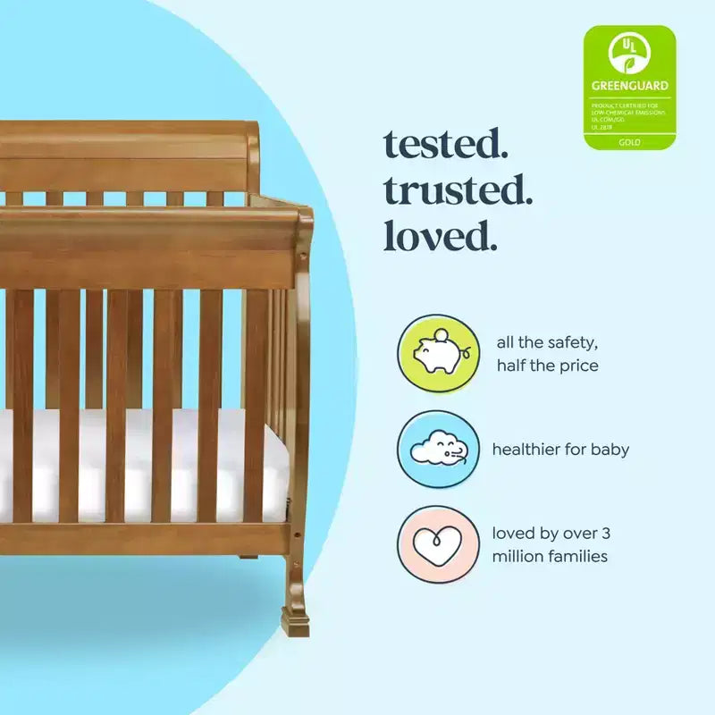 Culla Trasformabile 4 in 1, Legno di Pino Sostenibile, Certificata GREENGUARD Gold, Si Converte in Lettino per Bambini/Divanetto/Letto Matrimoniale