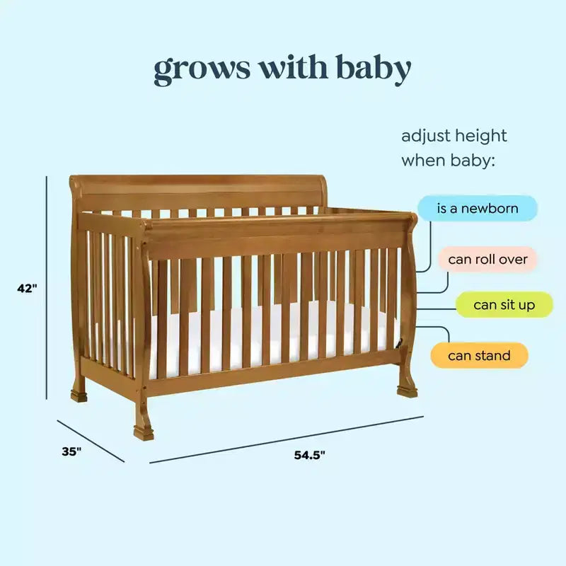 Culla Trasformabile 4 in 1, Legno di Pino Sostenibile, Certificata GREENGUARD Gold, Si Converte in Lettino per Bambini/Divanetto/Letto Matrimoniale