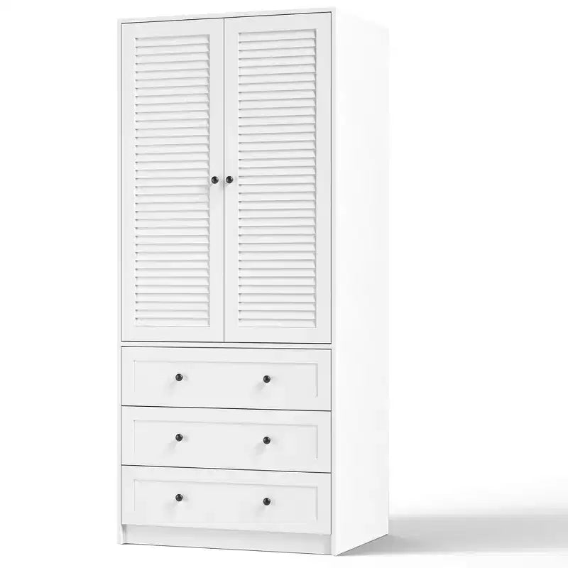 Armadio a Muro Indipendente con 3 Cassetti e 2 Ante, Armadio Moderno in Legno per Camera da Letto, Disponibile in Nero, Bianco, Colore Legno
