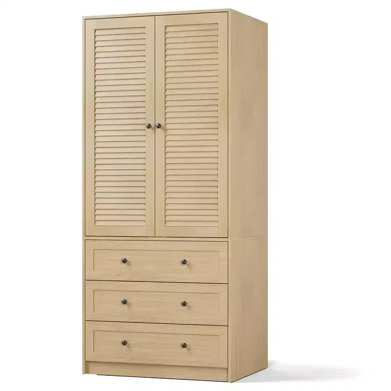 Armadio a Muro Indipendente con 3 Cassetti e 2 Ante, Armadio Moderno in Legno per Camera da Letto, Disponibile in Nero, Bianco, Colore Legno