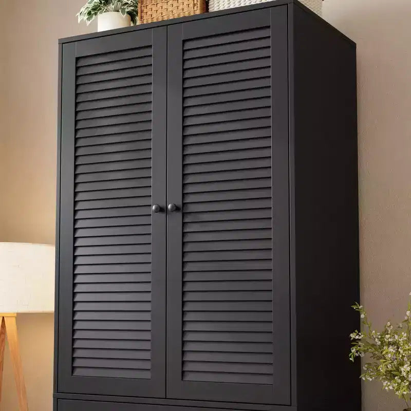 Armadio a Muro Indipendente con 3 Cassetti e 2 Ante, Armadio Moderno in Legno per Camera da Letto, Disponibile in Nero, Bianco, Colore Legno