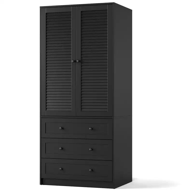 Armadio a Muro Indipendente con 3 Cassetti e 2 Ante, Armadio Moderno in Legno per Camera da Letto, Disponibile in Nero, Bianco, Colore Legno