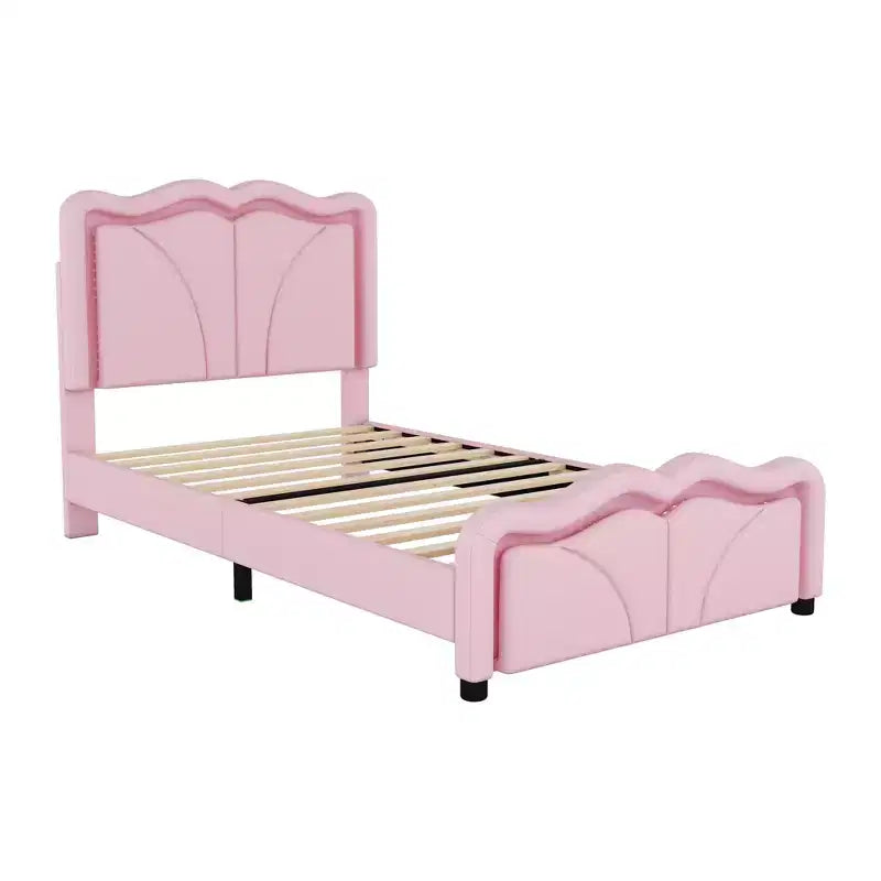 Letto imbottito con piattaforma, testiera curva e striscia LED (singolo/matrimoniale)