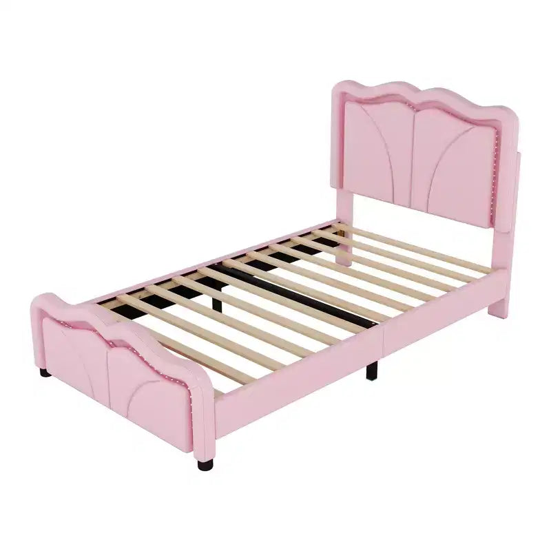 Letto imbottito con piattaforma, testiera curva e striscia LED (singolo/matrimoniale)