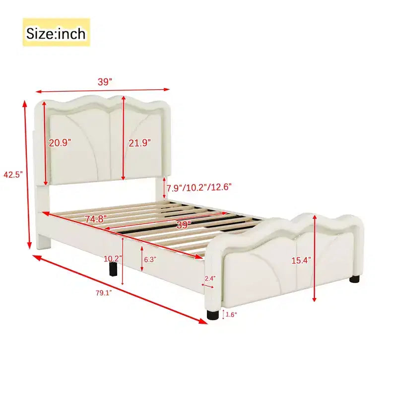 Letto imbottito con piattaforma, testiera curva e striscia LED (singolo/matrimoniale)