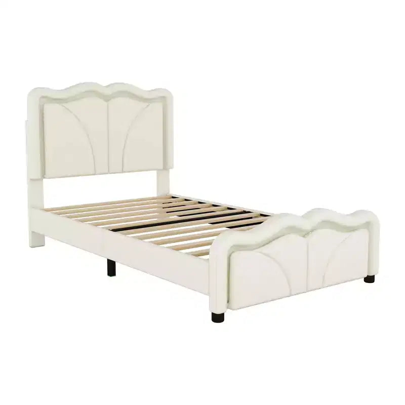 Letto imbottito con piattaforma, testiera curva e striscia LED (singolo/matrimoniale)