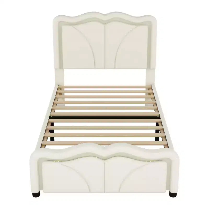 Letto imbottito con piattaforma, testiera curva e striscia LED (singolo/matrimoniale)