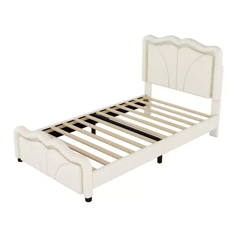 Letto imbottito con piattaforma, testiera curva e striscia LED (singolo/matrimoniale)