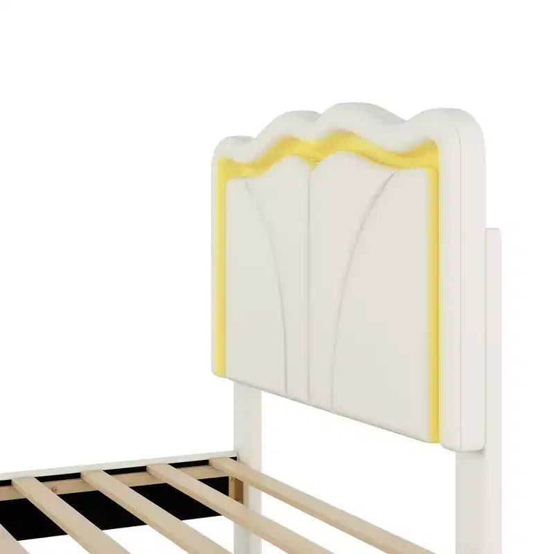 Letto imbottito con piattaforma, testiera curva e striscia LED (singolo/matrimoniale)