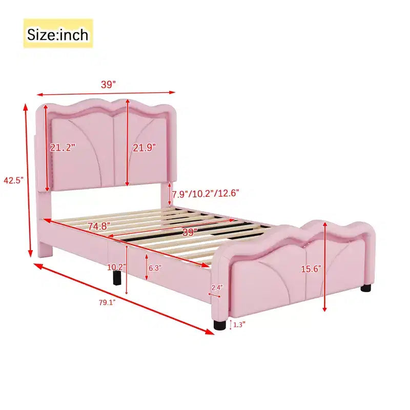 Letto imbottito con piattaforma, testiera curva e striscia LED (singolo/matrimoniale)
