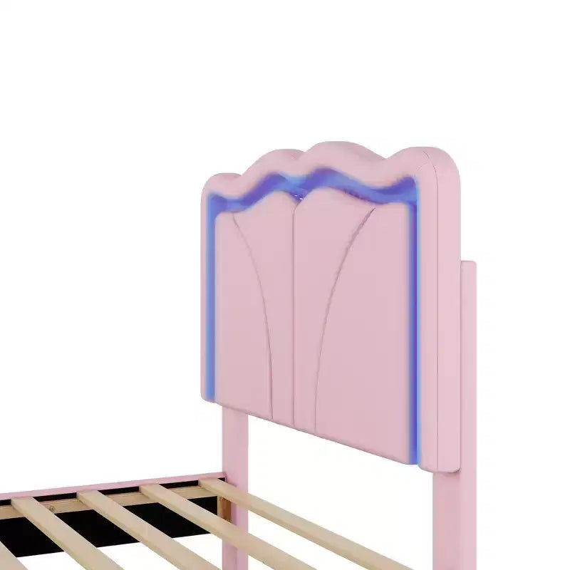 Letto imbottito con piattaforma, testiera curva e striscia LED (singolo/matrimoniale)