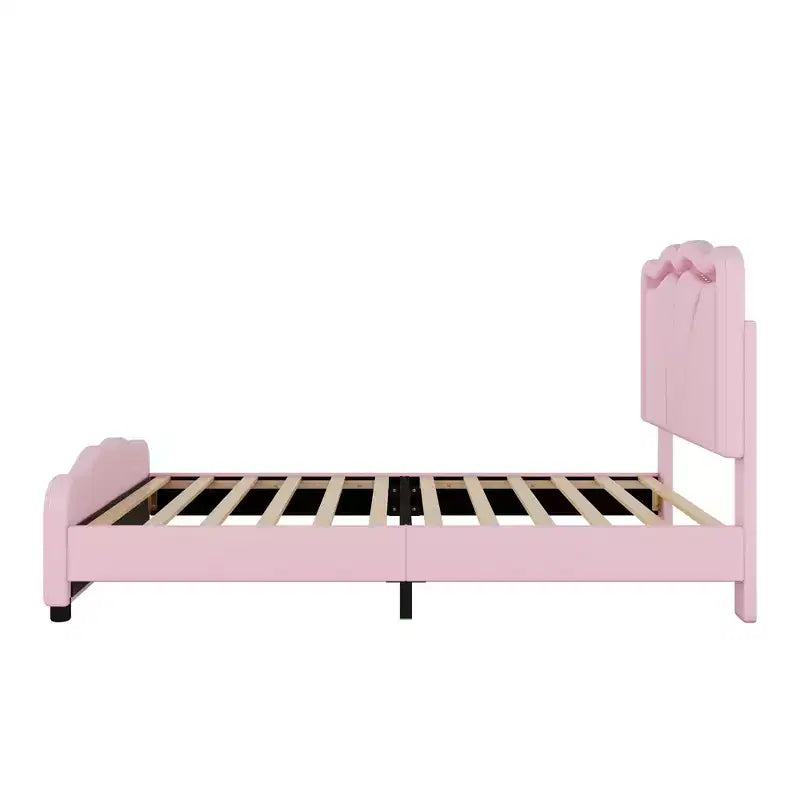 Letto imbottito con piattaforma, testiera curva e striscia LED (singolo/matrimoniale)