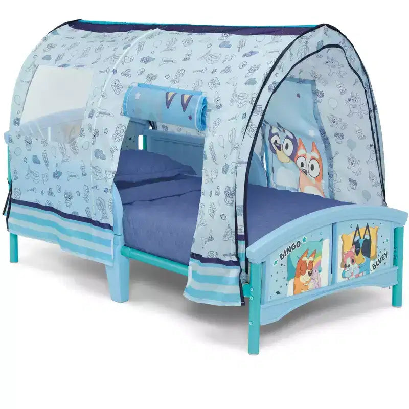 Lettino con Tenda per Bambini con Sponde di Sicurezza Integrate e Tenda in Tessuto, Telaio in Plastica, Adatto a Materasso per Bambini Standard
