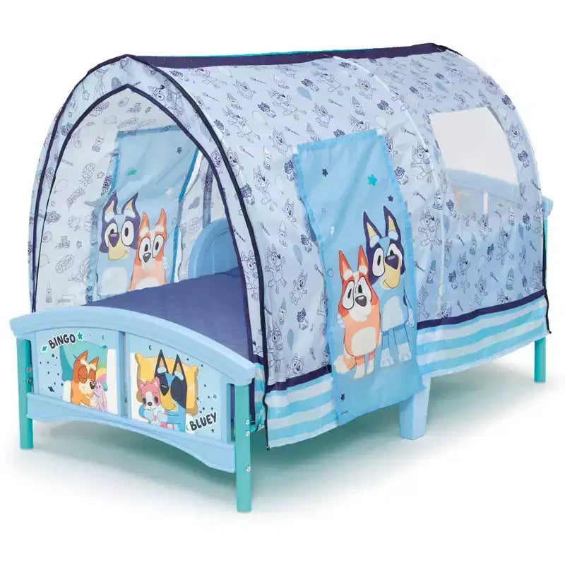 Lettino con Tenda per Bambini con Sponde di Sicurezza Integrate e Tenda in Tessuto, Telaio in Plastica, Adatto a Materasso per Bambini Standard