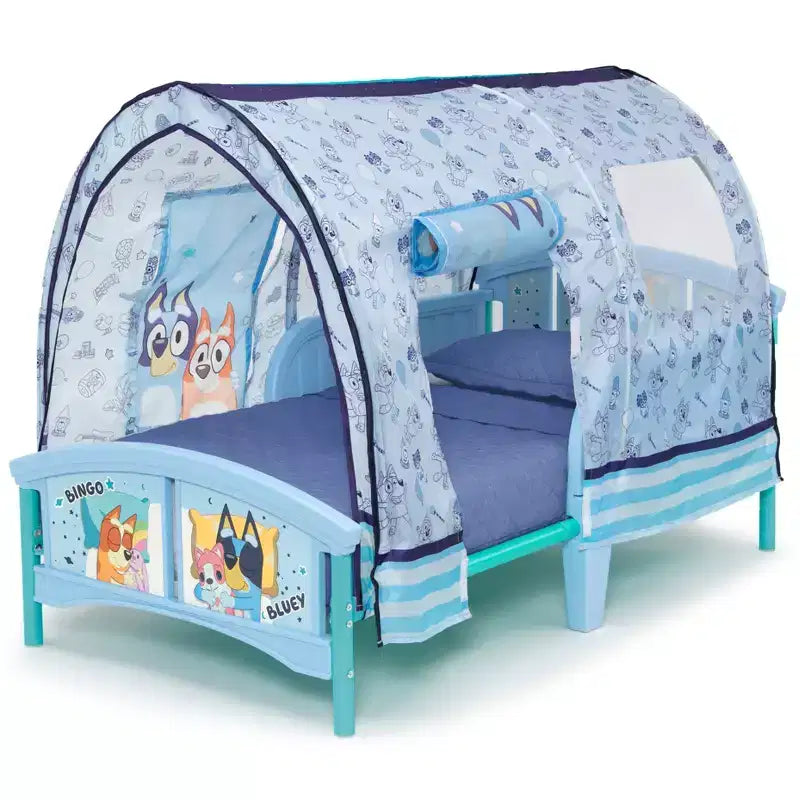 Lettino con Tenda per Bambini con Sponde di Sicurezza Integrate e Tenda in Tessuto, Telaio in Plastica, Adatto a Materasso per Bambini Standard