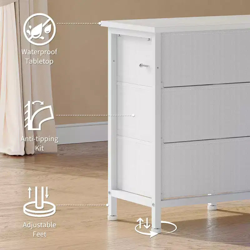 Comò da 160 cm con 10 cassetti in tessuto, presa di corrente, luce LED e supporto TV
