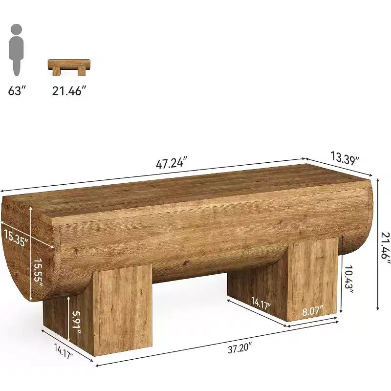 Panca da ingresso in legno massello da 47" – Stile rustico, multiuso