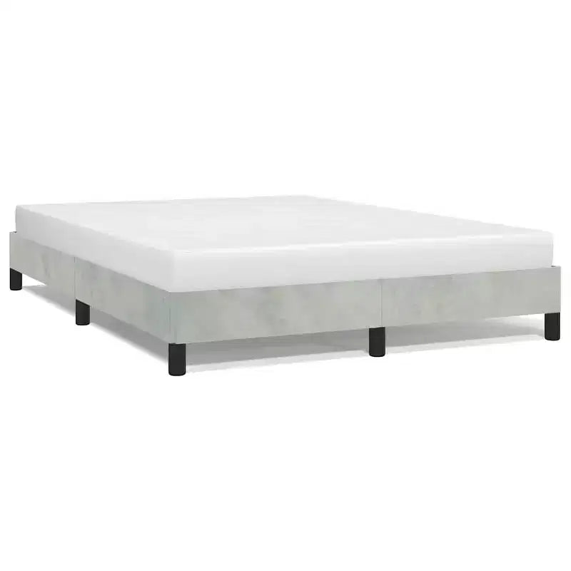 Struttura letto a piattaforma matrimoniale queen size con rivestimento in velluto, grigio chiaro