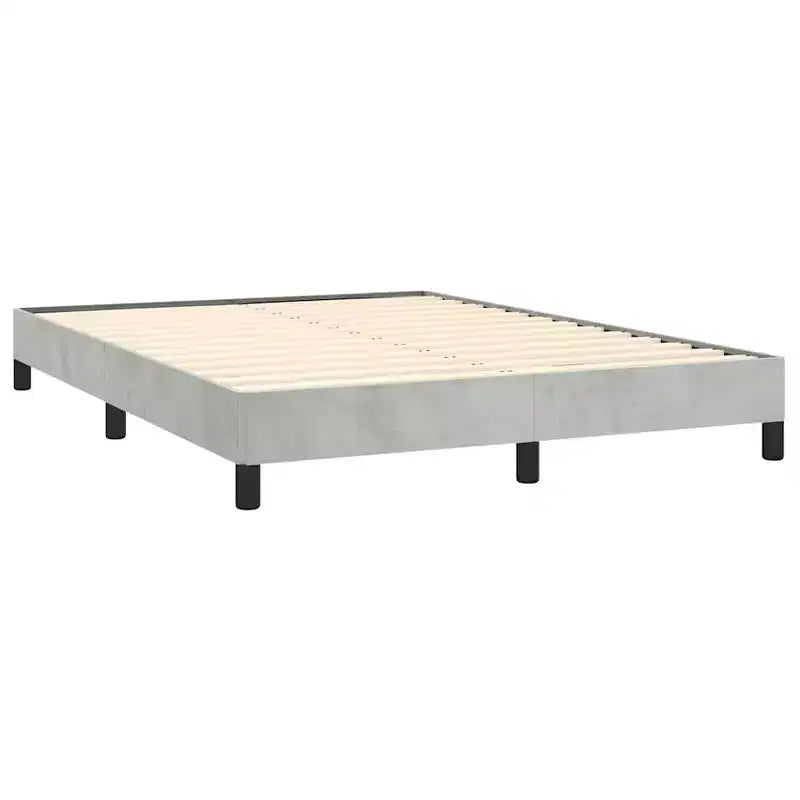 Struttura letto a piattaforma matrimoniale queen size con rivestimento in velluto, grigio chiaro