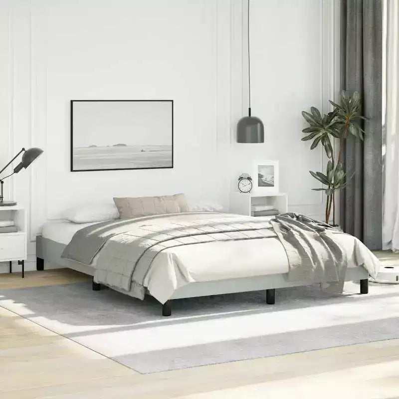 Struttura letto a piattaforma matrimoniale queen size con rivestimento in velluto, grigio chiaro