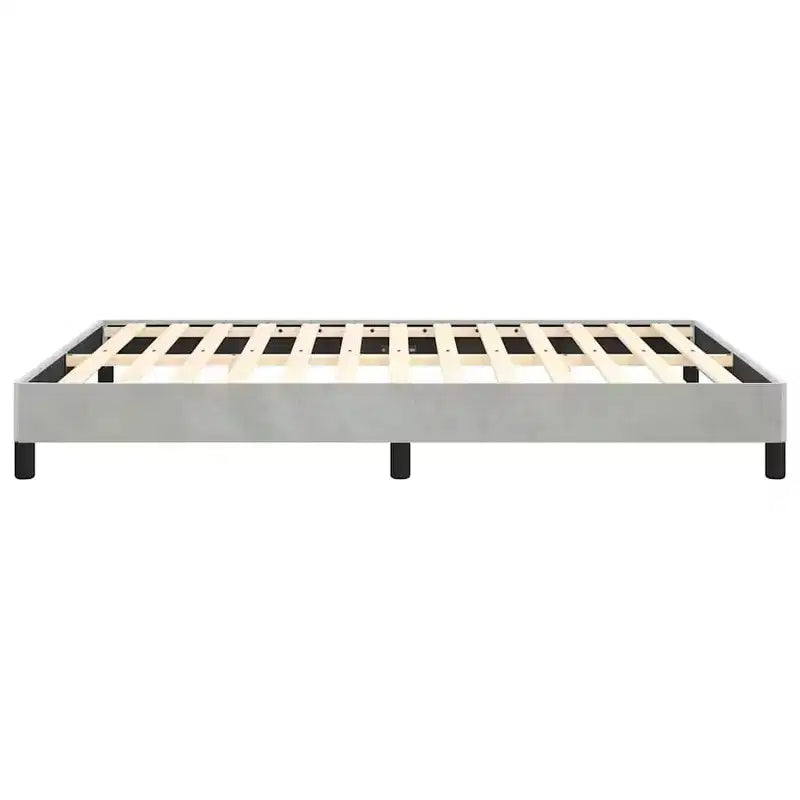 Struttura letto a piattaforma matrimoniale queen size con rivestimento in velluto, grigio chiaro