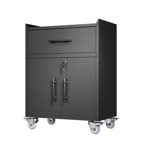 Clihome 2-Door and 1-Drawer Tool Cabinet with Lock, Rolling Storage Cabinet with Locking Casters, Adjustable Shelf Metal Organizer