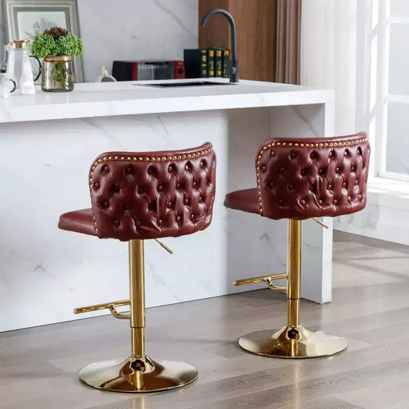 Set di 2 Sgabelli da Bar Girevoli con Schienale Trapuntato, in Pelle Sintetica, Altezza Regolabile, per Cucina o Bar di Casa