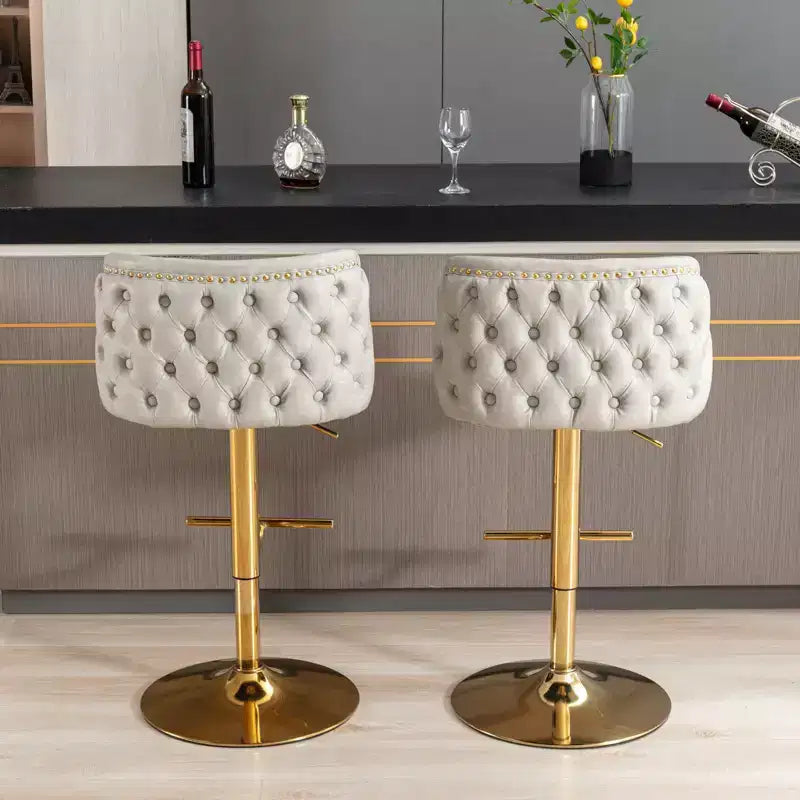 Set di 2 Sgabelli da Bar Girevoli con Schienale Trapuntato, in Pelle Sintetica, Altezza Regolabile, per Cucina o Bar di Casa