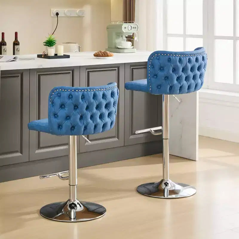 Set di 2 Sgabelli da Bar Girevoli con Schienale Trapuntato, in Pelle Sintetica, Altezza Regolabile, per Cucina o Bar di Casa