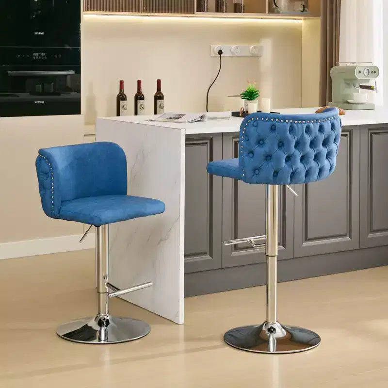 Set di 2 Sgabelli da Bar Girevoli con Schienale Trapuntato, in Pelle Sintetica, Altezza Regolabile, per Cucina o Bar di Casa