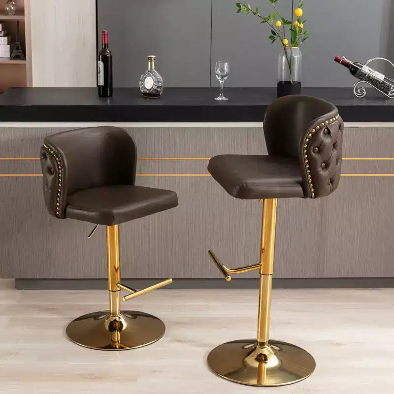 Set di 2 Sgabelli da Bar Girevoli con Schienale Trapuntato, in Pelle Sintetica, Altezza Regolabile, per Cucina o Bar di Casa