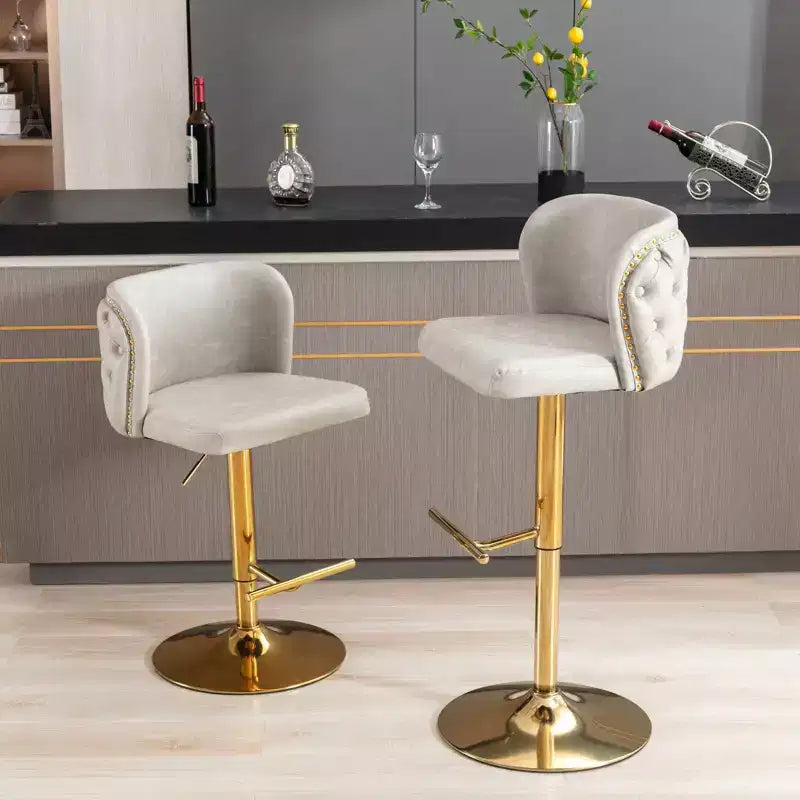 Set di 2 Sgabelli da Bar Girevoli con Schienale Trapuntato, in Pelle Sintetica, Altezza Regolabile, per Cucina o Bar di Casa