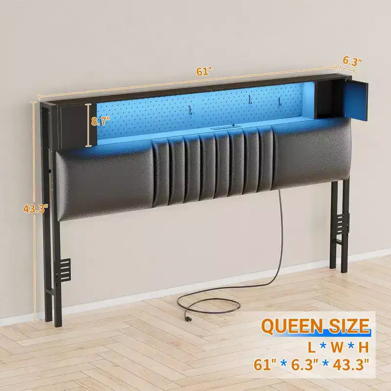 Testiera con contenitore con stazione di ricarica e luce LED, 43,3"H x 6,3"P