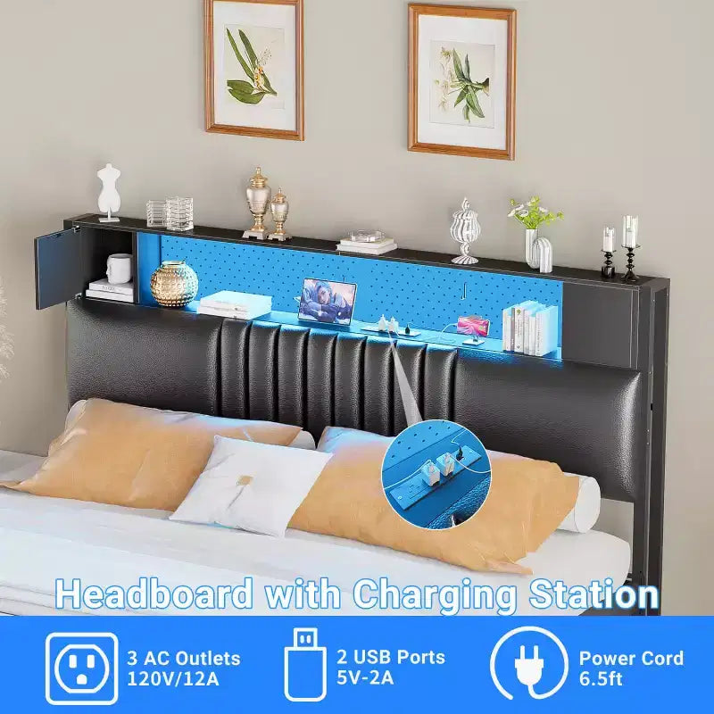 Testiera con contenitore con stazione di ricarica e luce LED, 43,3"H x 6,3"P