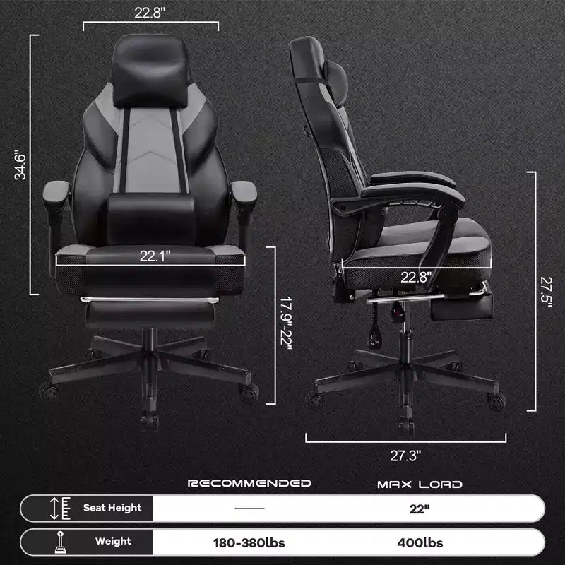 Sedia da Gaming con Schienale Alto con Poggiapiedi, Supporto Lombare Massaggiante e Girevole a 360°, Regolabile in Altezza, Pelle PU