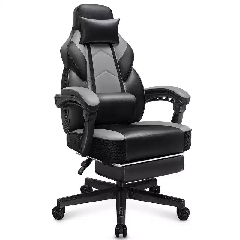 Sedia da Gaming con Schienale Alto con Poggiapiedi, Supporto Lombare Massaggiante e Girevole a 360°, Regolabile in Altezza, Pelle PU