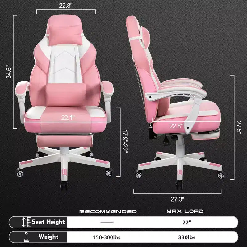 Sedia da Gaming con Schienale Alto con Poggiapiedi, Supporto Lombare Massaggiante e Girevole a 360°, Regolabile in Altezza, Pelle PU