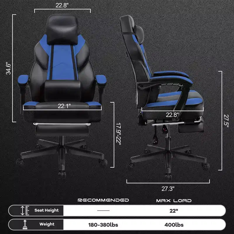 Sedia da Gaming con Schienale Alto con Poggiapiedi, Supporto Lombare Massaggiante e Girevole a 360°, Regolabile in Altezza, Pelle PU