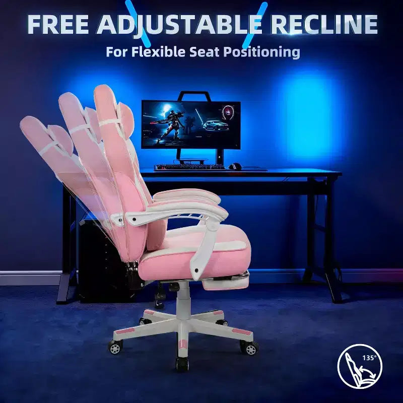 Sedia da Gaming con Schienale Alto con Poggiapiedi, Supporto Lombare Massaggiante e Girevole a 360°, Regolabile in Altezza, Pelle PU