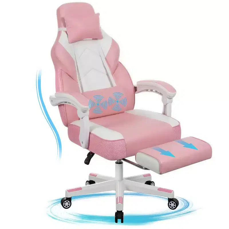 Sedia da Gaming con Schienale Alto con Poggiapiedi, Supporto Lombare Massaggiante e Girevole a 360°, Regolabile in Altezza, Pelle PU