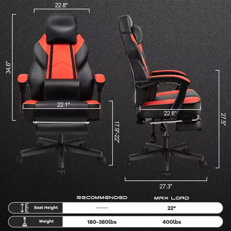 Sedia da Gaming con Schienale Alto con Poggiapiedi, Supporto Lombare Massaggiante e Girevole a 360°, Regolabile in Altezza, Pelle PU